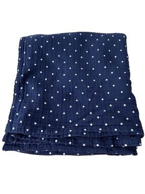 Mark & Graham 100% Organic Cotton Star Print Navy Muslin Baby Blanket 47” x 47
